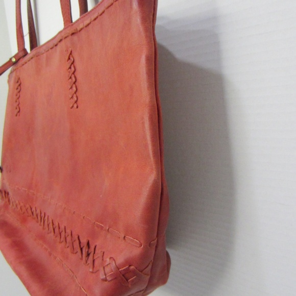 Born Red Leather Double Strap Tote With Tassel Accent Zipper Closure - Picture 3 of 11